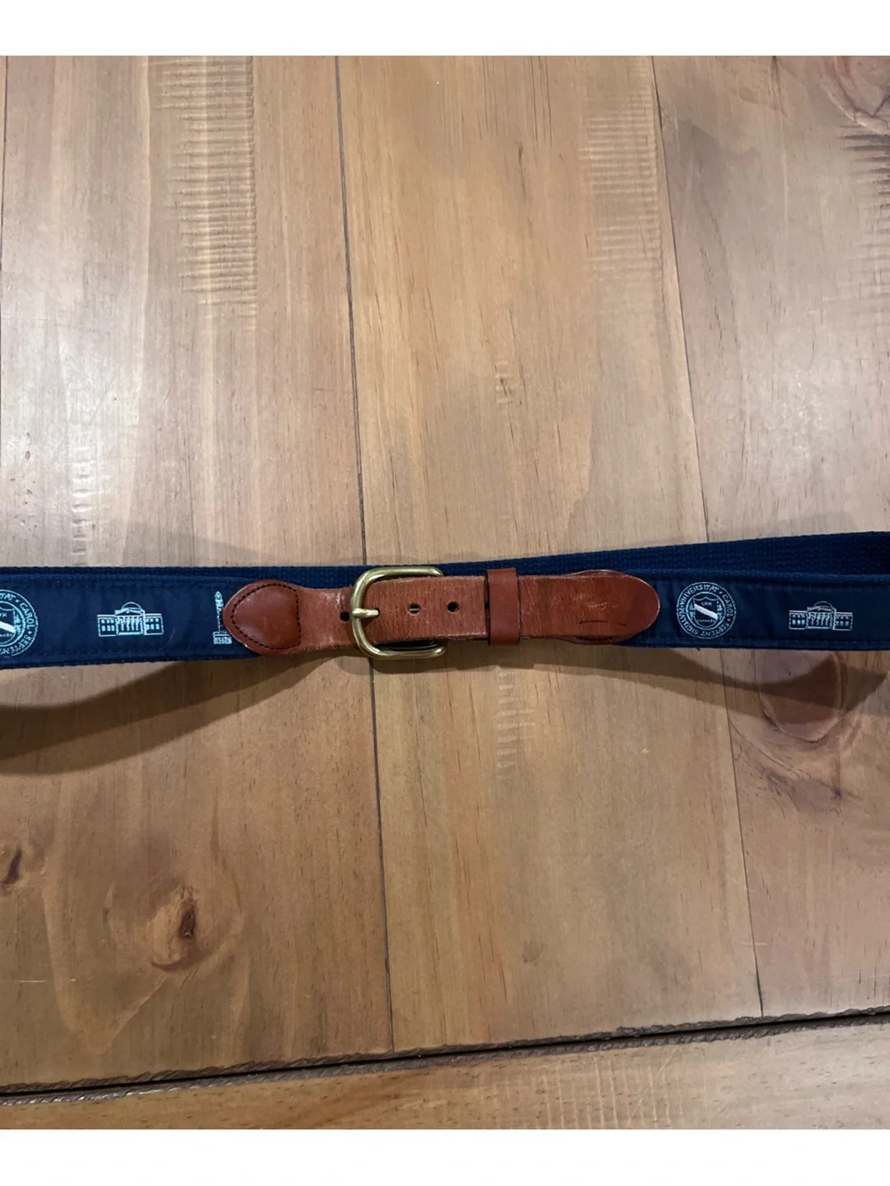 Navy Canvas Ribbon UNC Leather Men's Belt with Brass Buckle